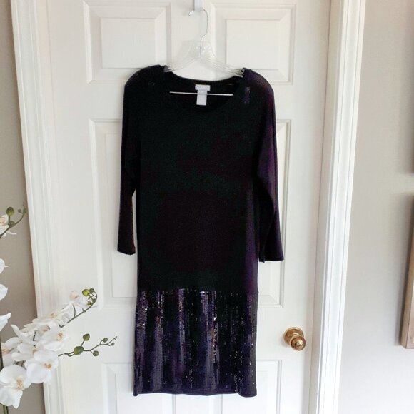 NWOT Joe Fresh black sequin hem long sleeve midi dress, S - Picture 5 of 6